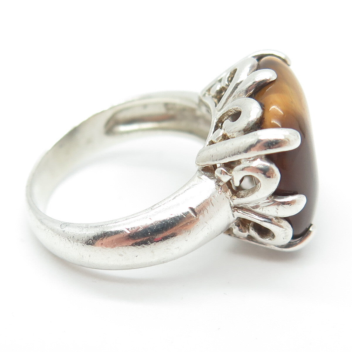 AIL Aluma 925 Sterling Silver Vintage Real Tiger Eye Modernist Ring Size 7.75
