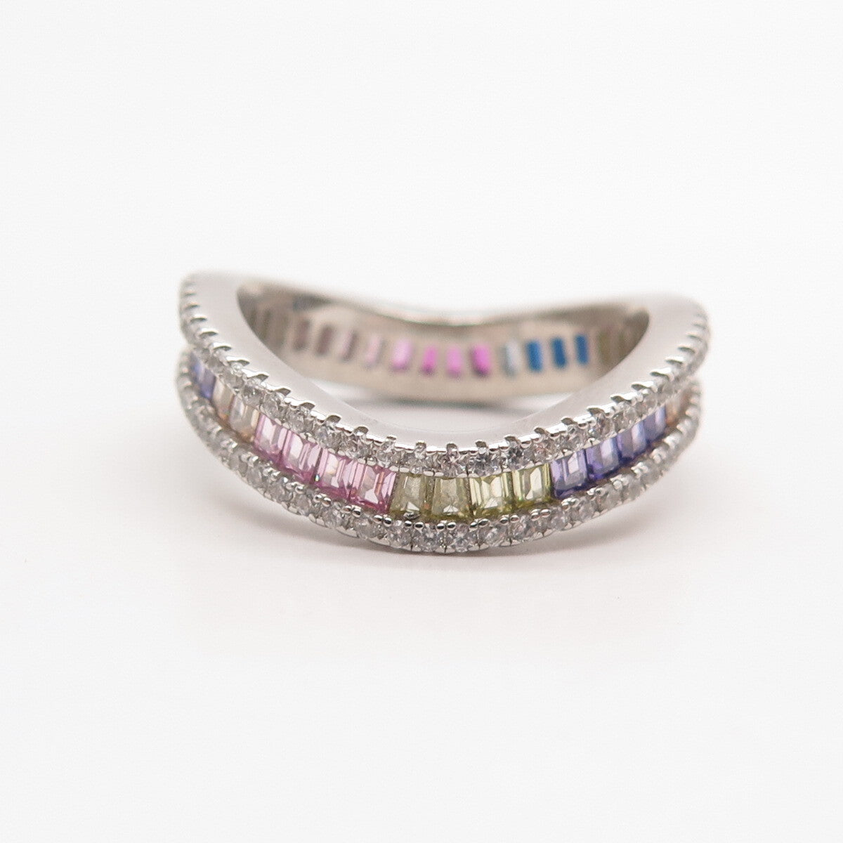 925 Sterling Silver Multi-Color C Z Wavy Ring Size 7.5