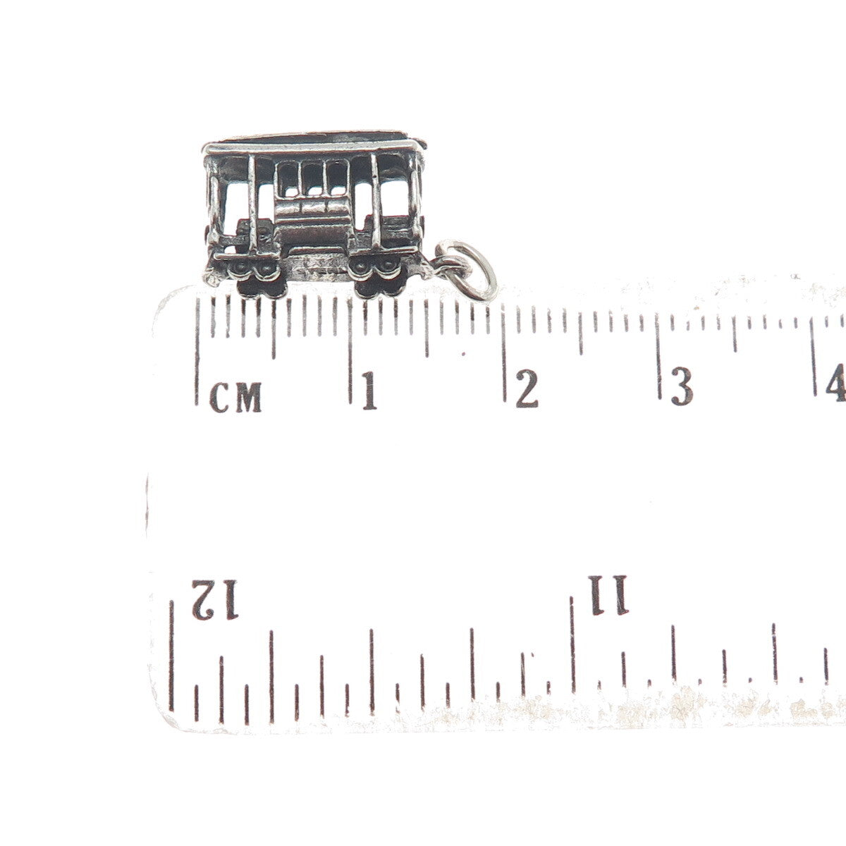 925 Sterling Silver Antique Art Deco City Tram Minimalist 3D Charm Pendant