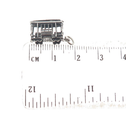 925 Sterling Silver Antique Art Deco City Tram Minimalist 3D Charm Pendant