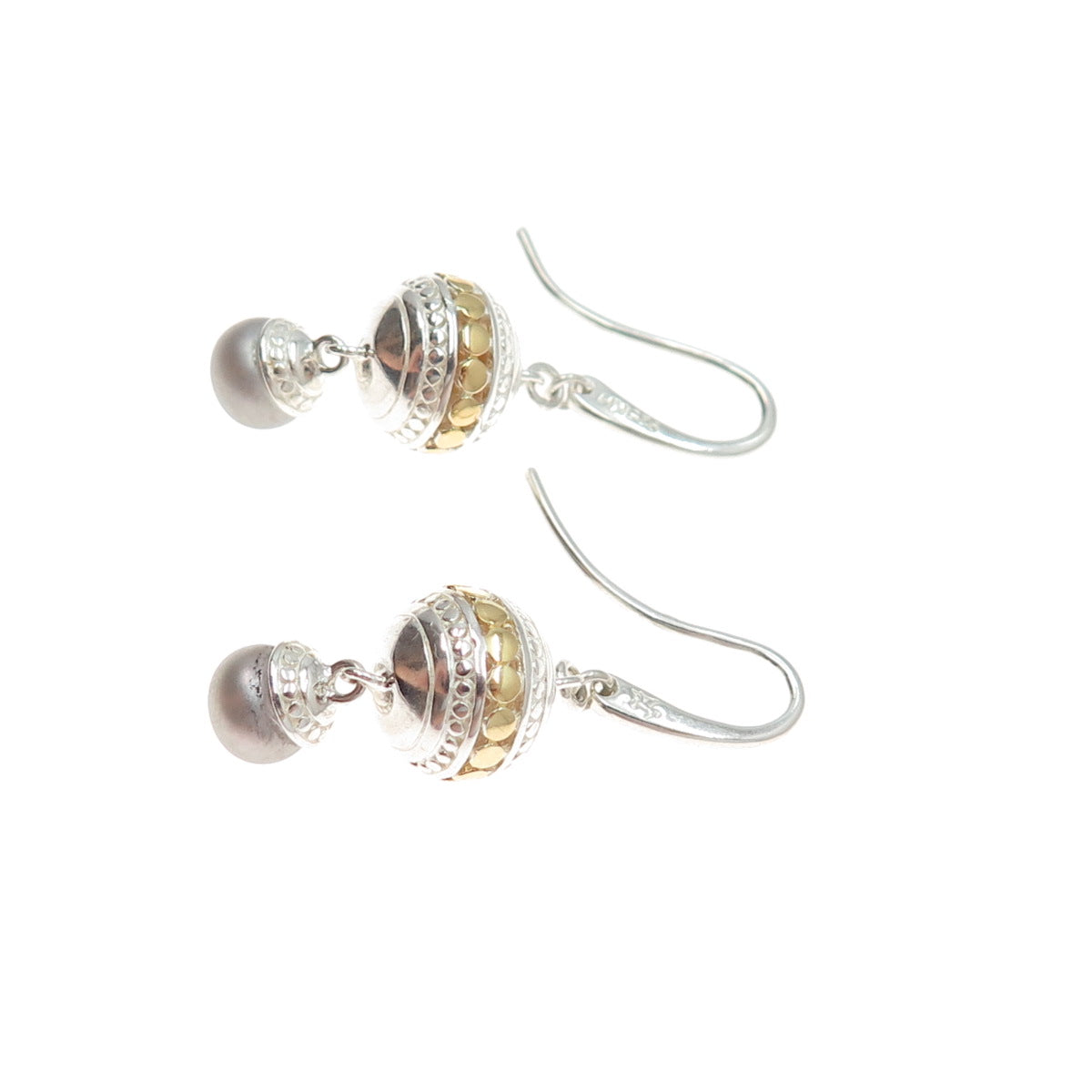 KIT HEATH Sterling Silver 2-Tone Vintage Faux Pearl Modernist Dangle Earrings