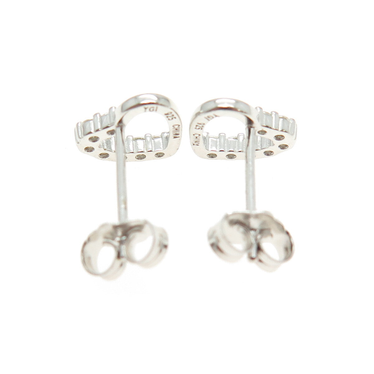 925 Sterling Silver Round-Cut C Z Heart Stud Earrings