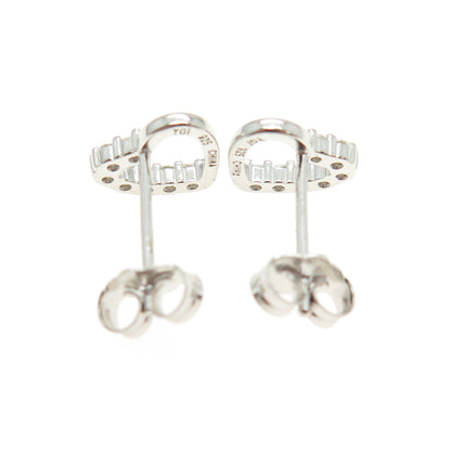 925 Sterling Silver Round-Cut C Z Heart Stud Earrings