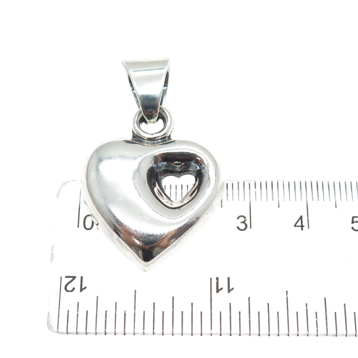 925 Sterling Silver Vintage Mexico Modernist Puffy Heart Oxidized Charm Pendant