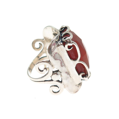 925 Sterling Silver Vintage Israel Carnelian Modernist Oxidized Ring Size 6.25