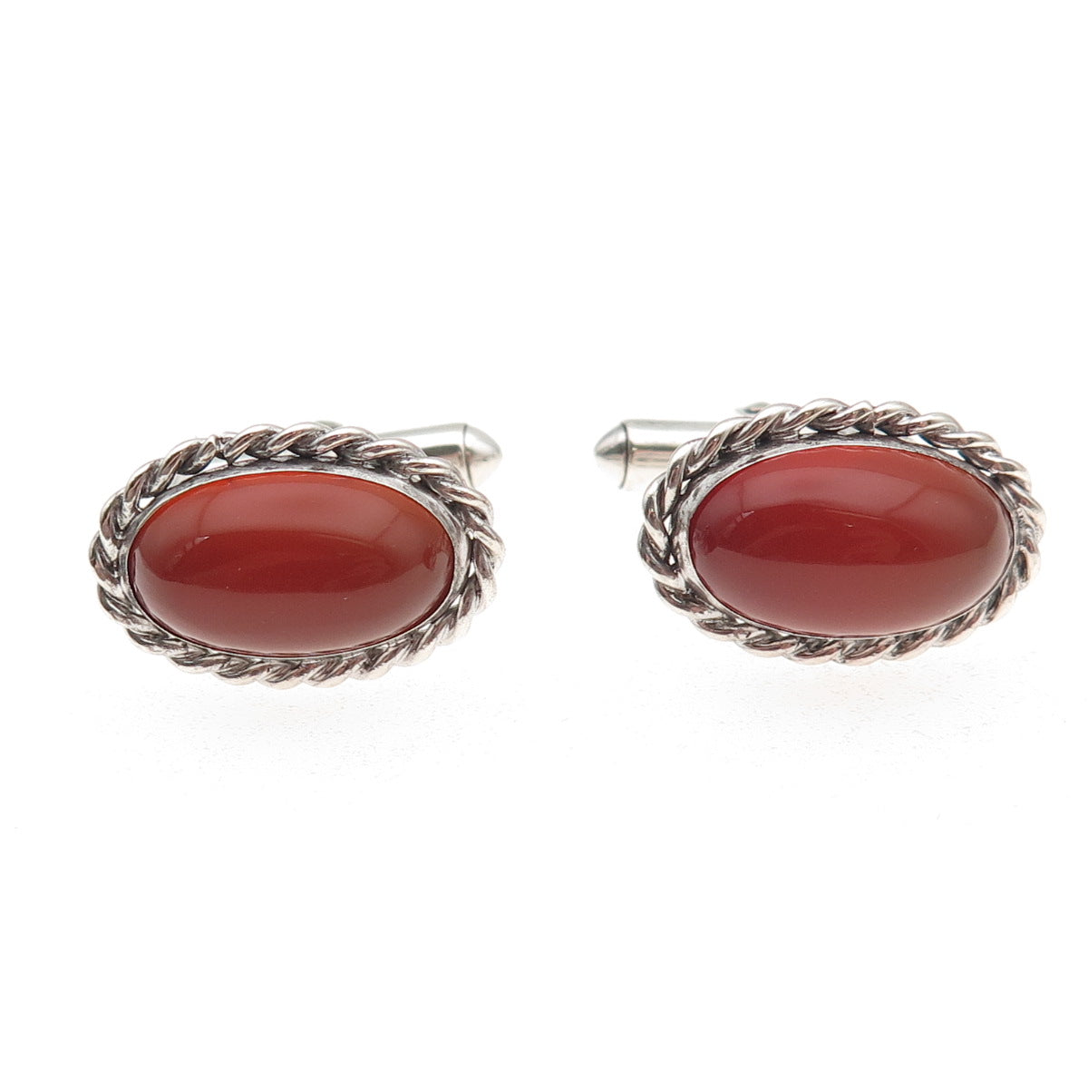 B.A. Ballou 925 Sterling Silver Vintage Real Carnelian Oxidized Cufflinks