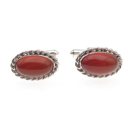 B.A. Ballou 925 Sterling Silver Vintage Real Carnelian Oxidized Cufflinks