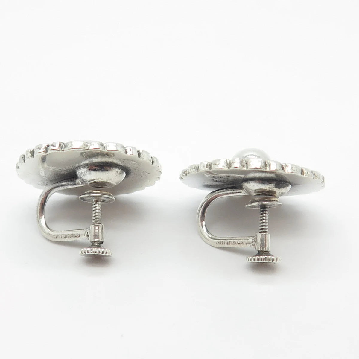 925 Sterling Silver Vintage Round Screw-Back Earrings