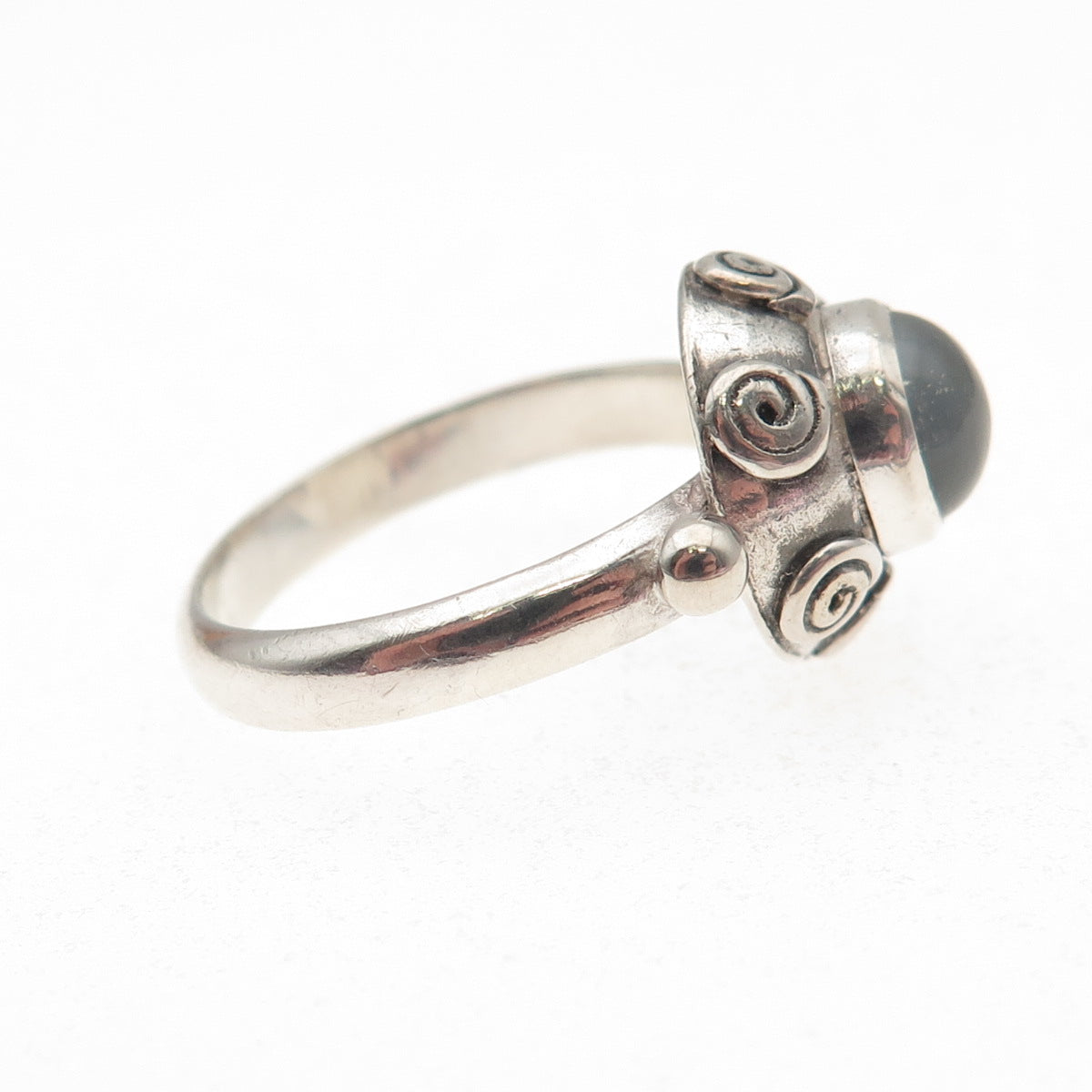 925 Sterling Silver Vintage Real Moonstone Spiral Oxidized Ring Size 7.5