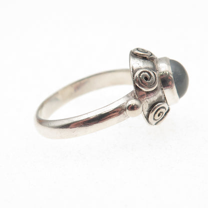 925 Sterling Silver Vintage Real Moonstone Spiral Oxidized Ring Size 7.5