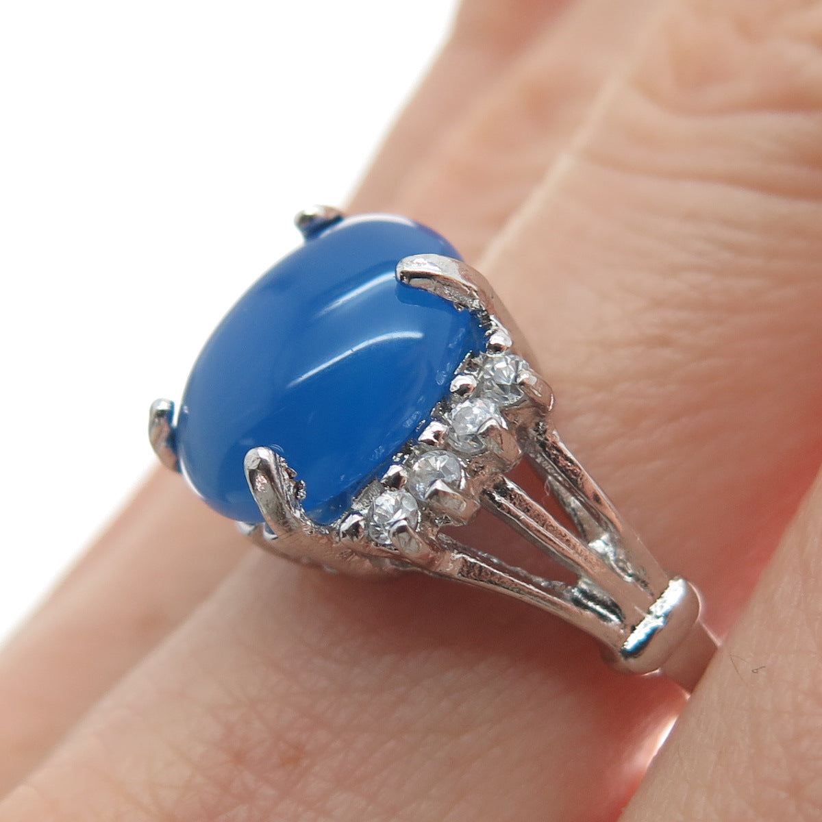 VARGAS & LIND 925 Sterling Silver Vintage Real Chalcedony & C Z Ring Size 7.25