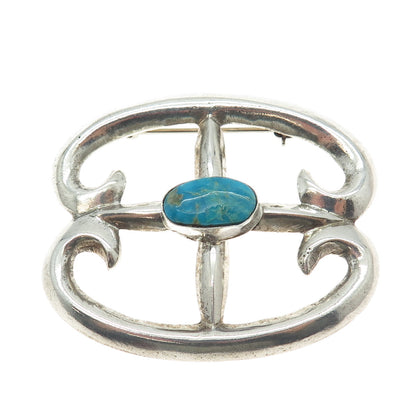 Old Pawn Navajo Sterling Silver Vintage Southwestern Kingman Turquoise Brooch