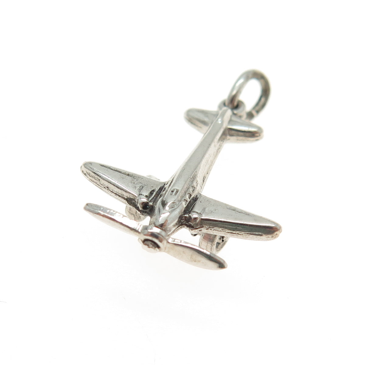 925 Sterling Silver Antique Art Deco Airplane 3D Charm Pendant