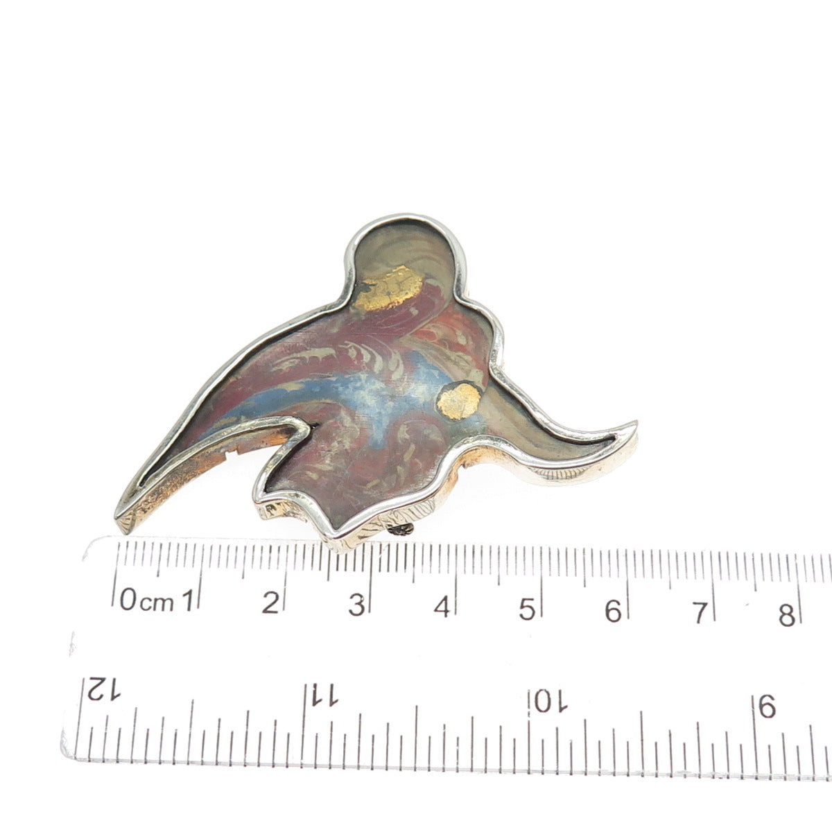 800 Silver Gold Plated Antique Art Deco Enamel Abstract Bird Pin Brooch