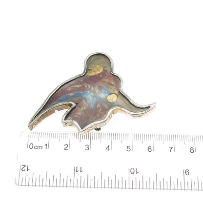 800 Silver Gold Plated Antique Art Deco Enamel Abstract Bird Pin Brooch