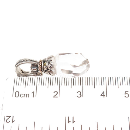 925 Sterling Silver 14K Gold Vintage Clear Crystal Teardrop Charm Pendant