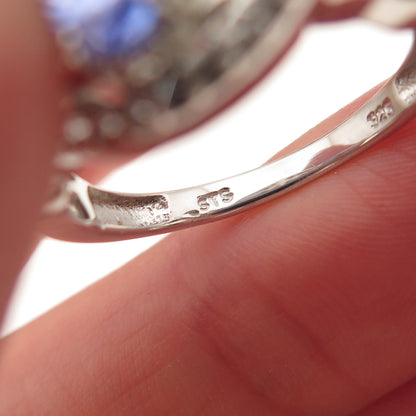 Chuck Clemency 925 Sterling Silver Real Tanzanite & White Topaz Ring Size 8.25