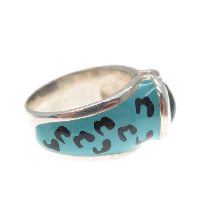 CHATEAU D'ARGENT Sterling Silver Vintage Enamel Real Black Onyx Ring Size 6.5