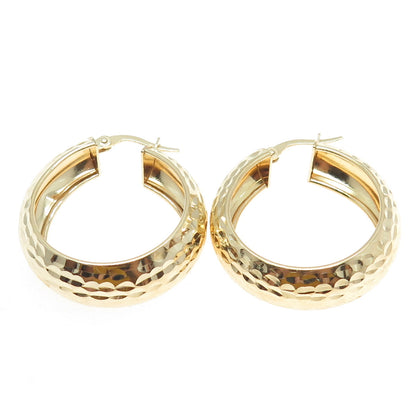 925 Sterling Silver Gold Plated Vintage Italy Engraved Hinged Hoop Earrings