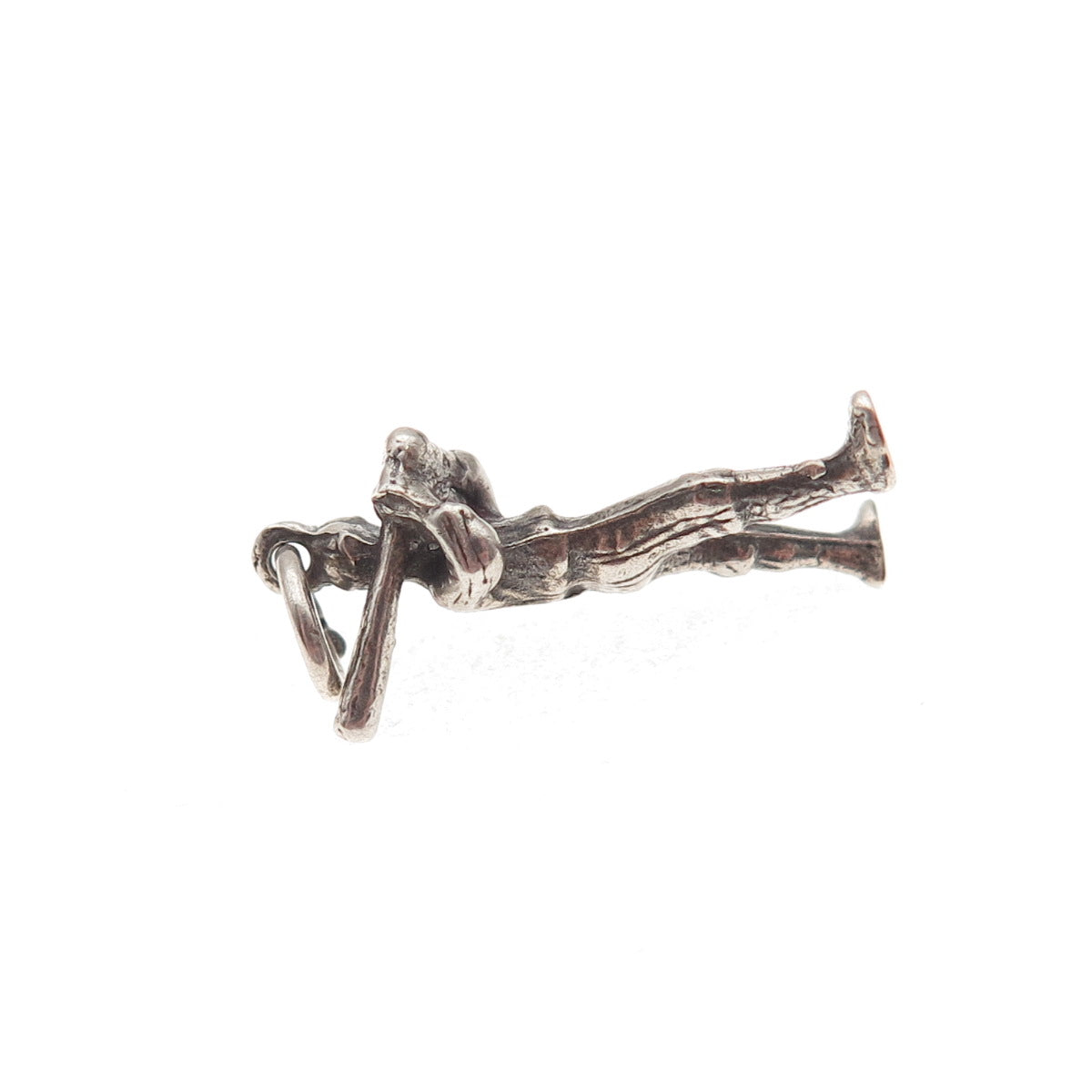 925 Sterling Silver Vintage Baseball Player Oxidized 3D Mini Charm Pendant