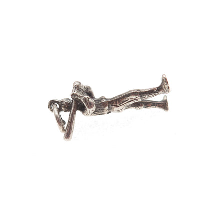925 Sterling Silver Vintage Baseball Player Oxidized 3D Mini Charm Pendant