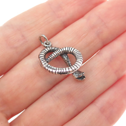 925 Sterling Silver Vintage Snake Oxidized Minimalist Charm Pendant