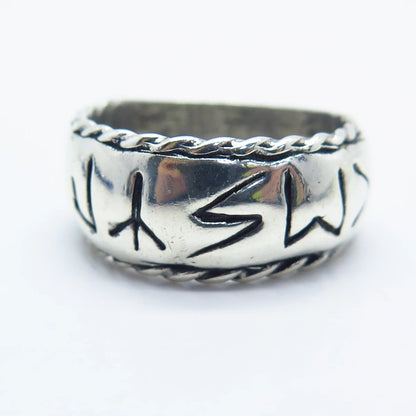 925 Sterling Silver Vintage Tribal Ring Size 9.75