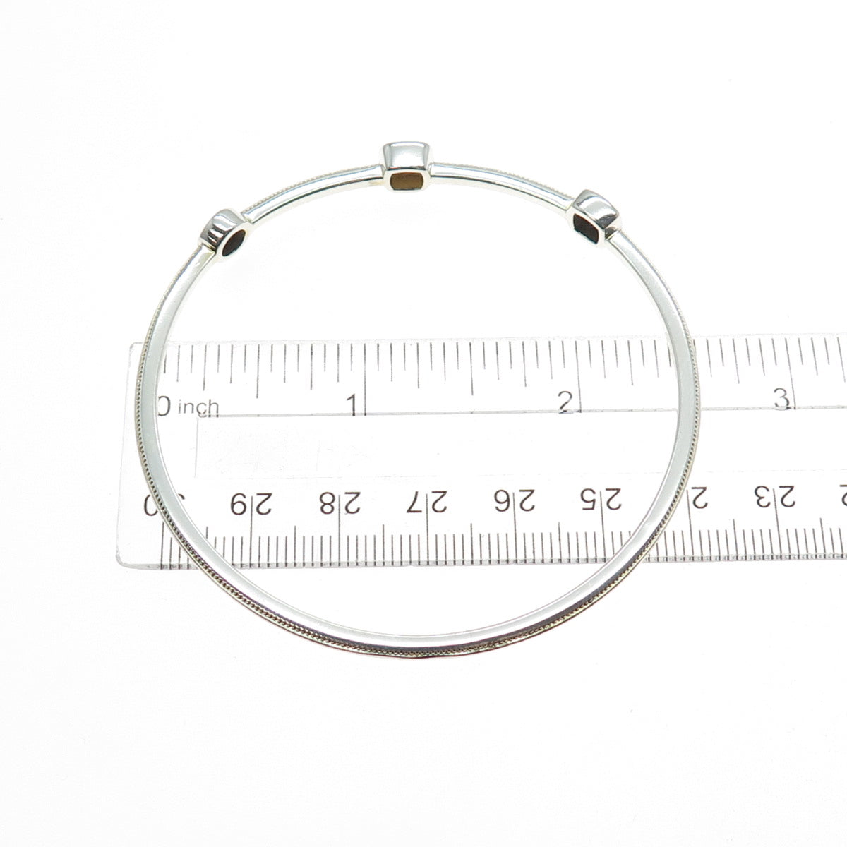 Sun Jewels 925 Sterling Silver Real Diamond & Black Spinel Bangle Bracelet 7.5"