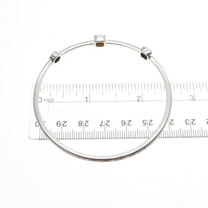 Sun Jewels 925 Sterling Silver Real Diamond & Black Spinel Bangle Bracelet 7.5"