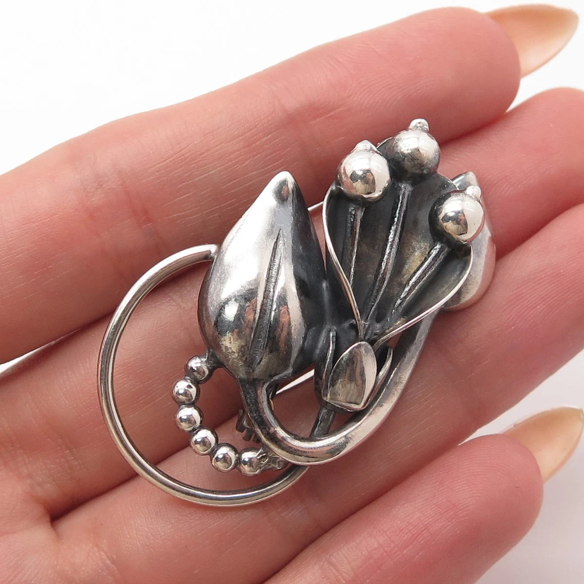 925 Sterling Silver Vintage Calla Lily Floral Pin Brooch