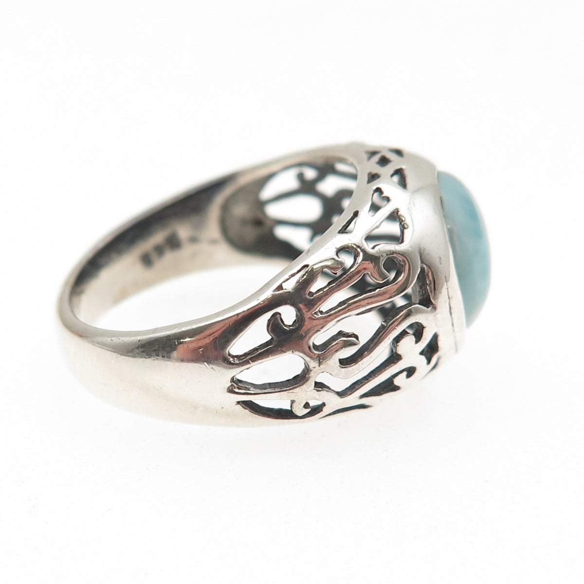 925 Sterling Silver Vintage Real Larimar Swirl Ring Size 8.25