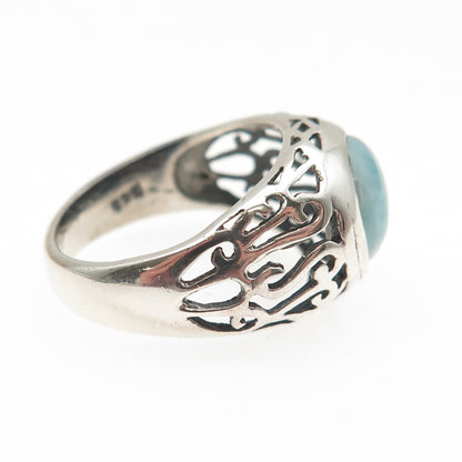 925 Sterling Silver Vintage Real Larimar Swirl Ring Size 8.25