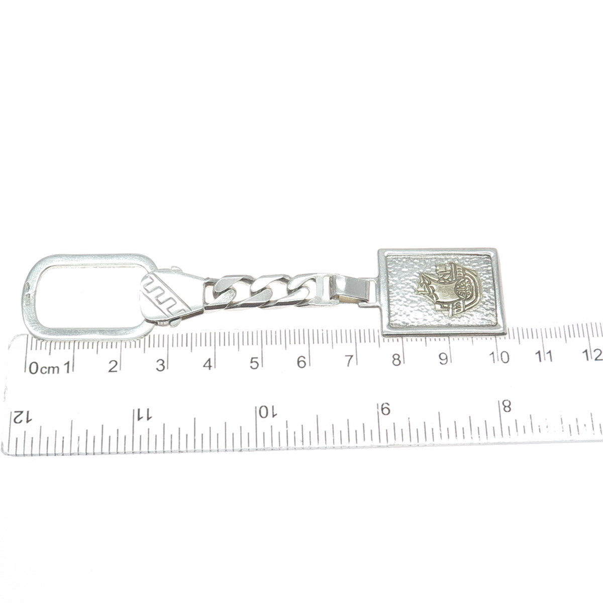 18K Yellow Gold 925 Sterling Silver Vintage Italy Sail Ship Key Fob Chain Holder