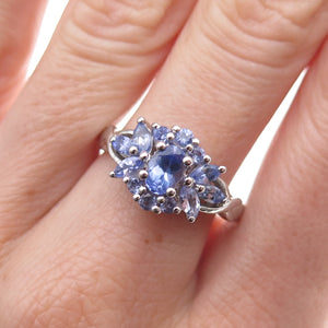 Chuck Clemency 925 Sterling Silver Real Multi-Cut Tanzanite Floral Ring Size 8