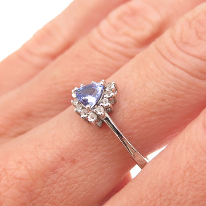 Chuck Clemency 925 Sterling Silver Real Tanzanite & White Topaz Ring Size 7