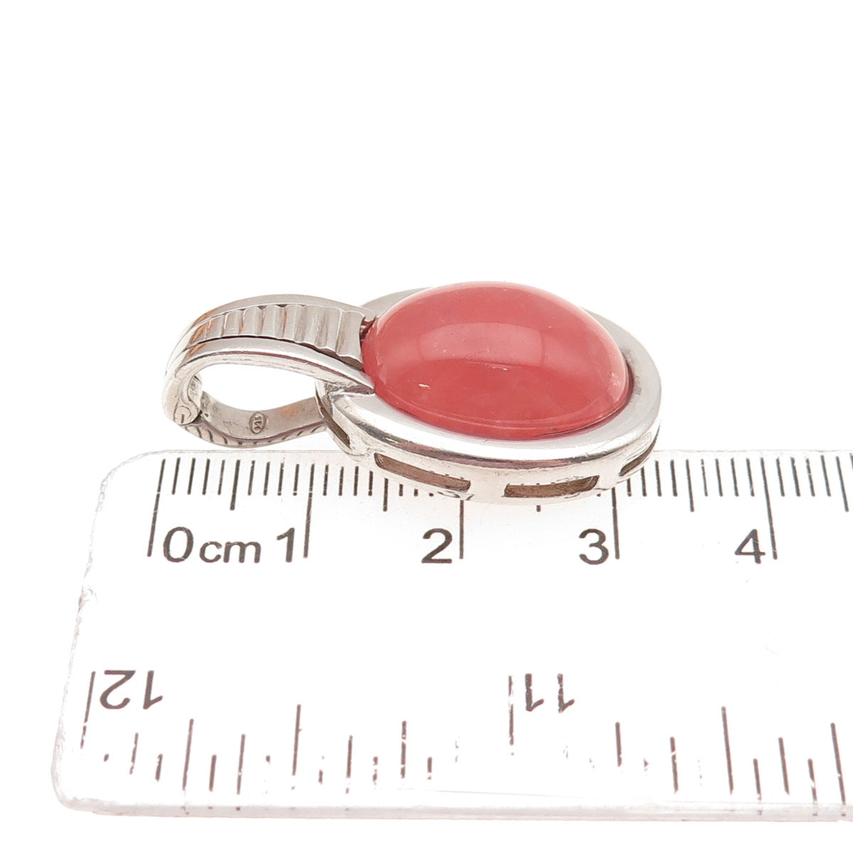 925 Sterling Silver Vintage Real Cherry Quartz Modernist Charm Pendant