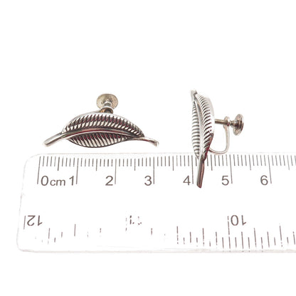 JewelArt 925 Sterling Silver Vintage Floral Leaf Oxidized Screw Back Earrings