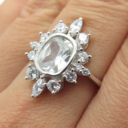 925 Sterling Silver Cushion Marquise & Round-Cut C Z Promise Ring Size 7.75