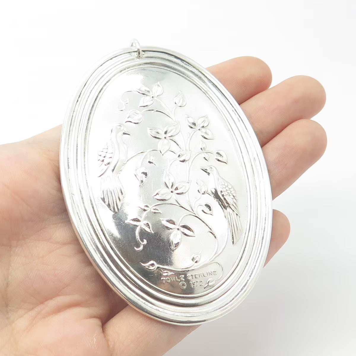 925 Sterling Silver Vintage Towle 1972 Cross / Leaf Birds Ornament
