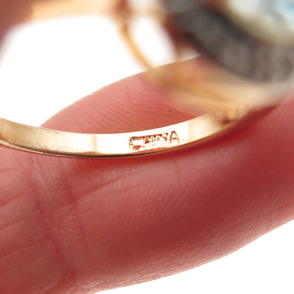 ROSS SIMONS 925 Sterling Gold Plated Real Diamond Accent Blue Topaz Ring Size 9