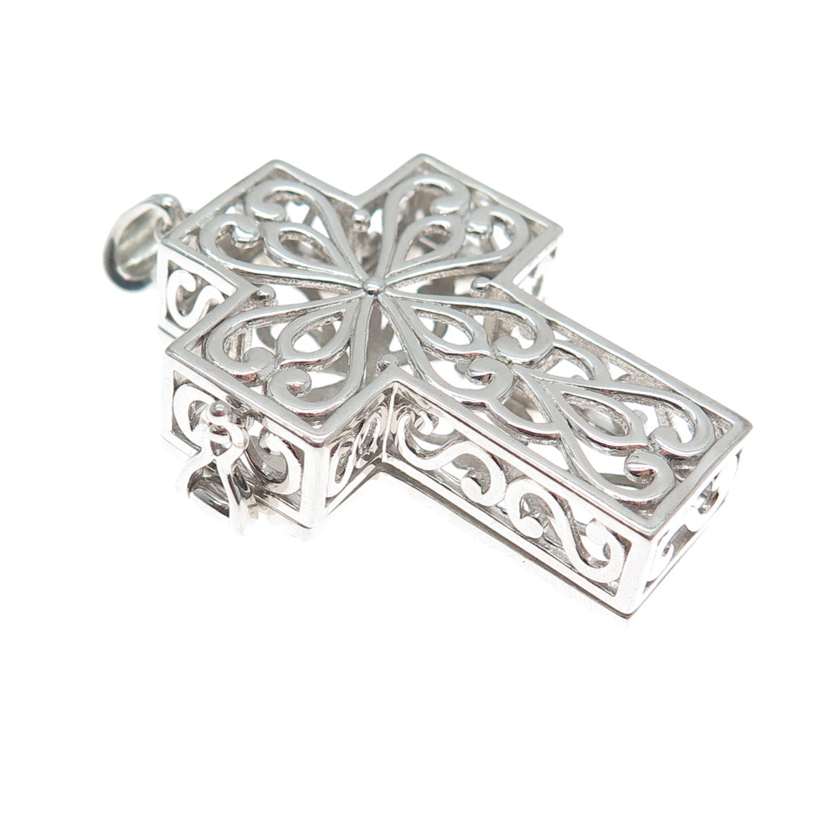 925 Sterling Silver Vintage Heart Ornate Cross Locket Pendant