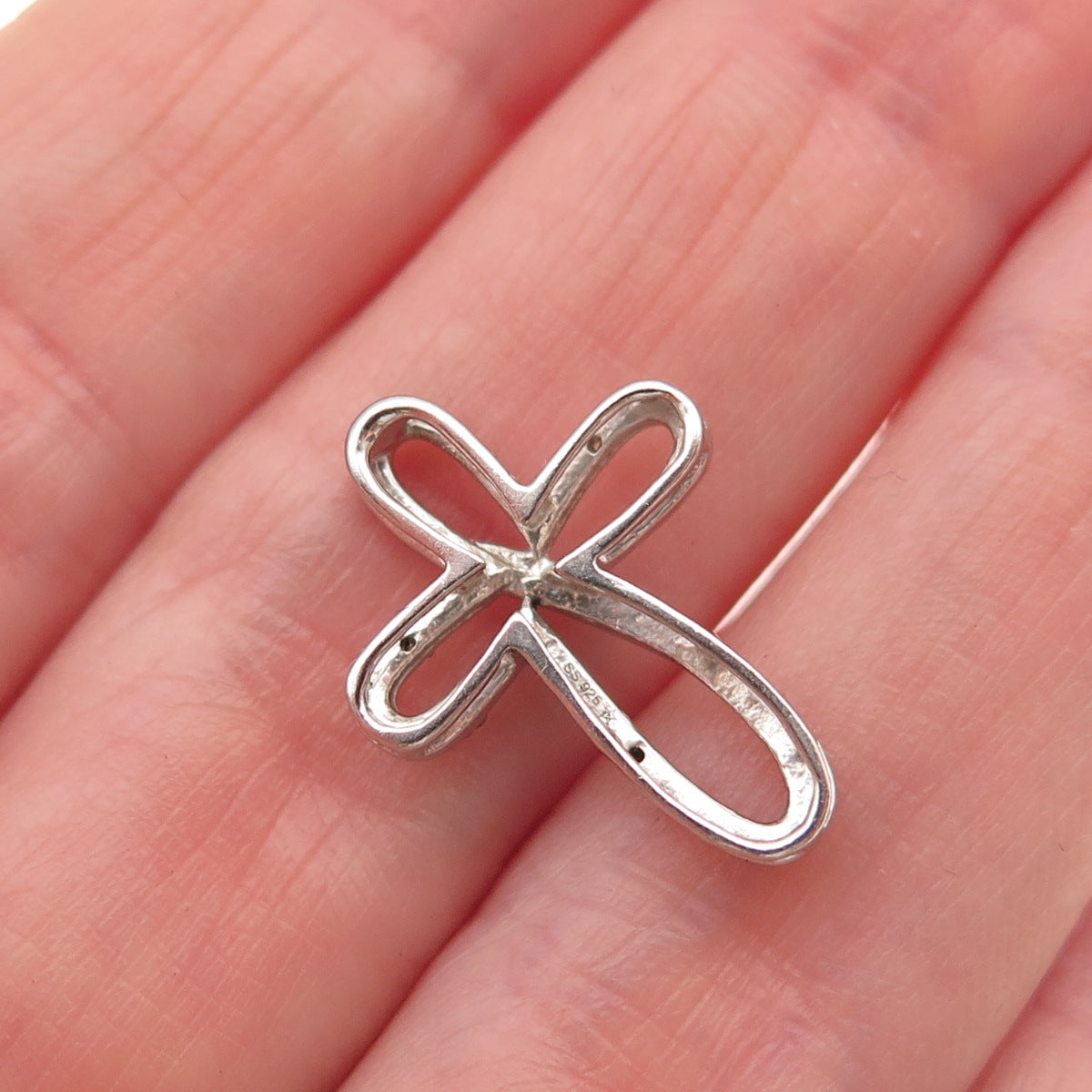 925 Sterling Silver Real Black & White Diamond Cross Mini Slide Charm Pendant