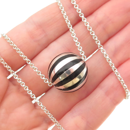 925 Sterling Silver Vintage Enamel Slide Ball Rolo Chain Necklace 24"
