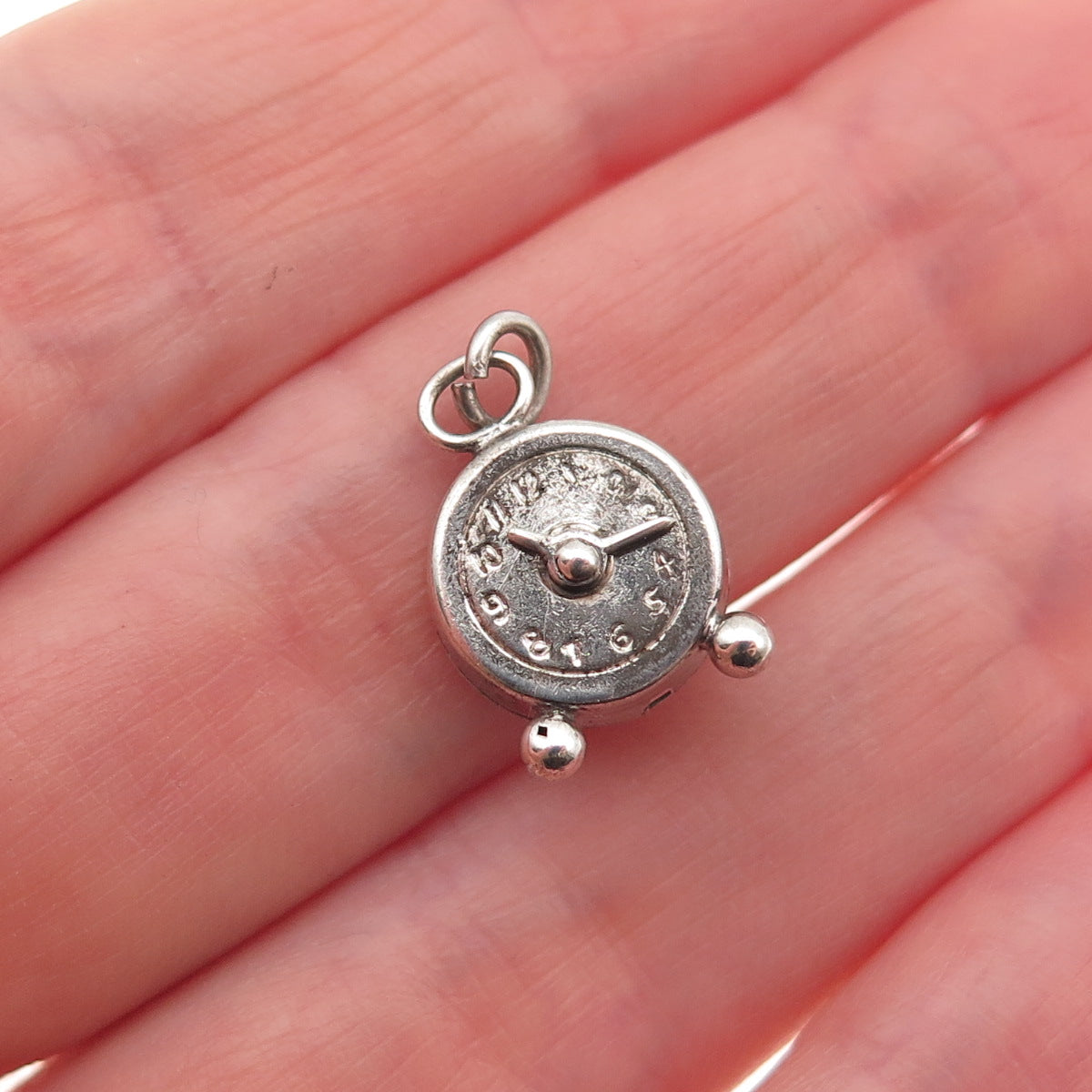 925 Sterling Silver Antique Art Deco Alarm Clock 3D Mini Charm Pendant