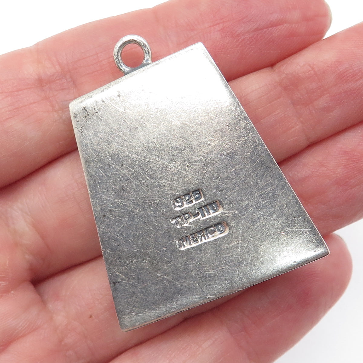 925 Sterling Silver Vintage Mexico Aztec Floral Shadow Box Oxidized Pendant