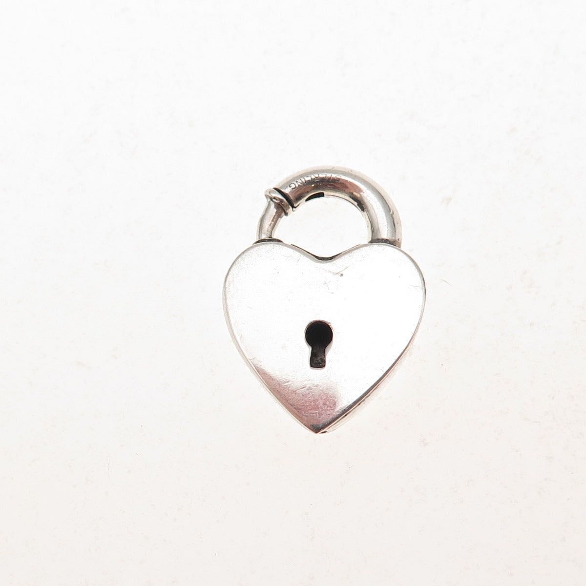 925 Sterling Antique Art Deco Heart Padlock Spring Ring Clasp Charm Pendant