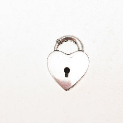 925 Sterling Antique Art Deco Heart Padlock Spring Ring Clasp Charm Pendant
