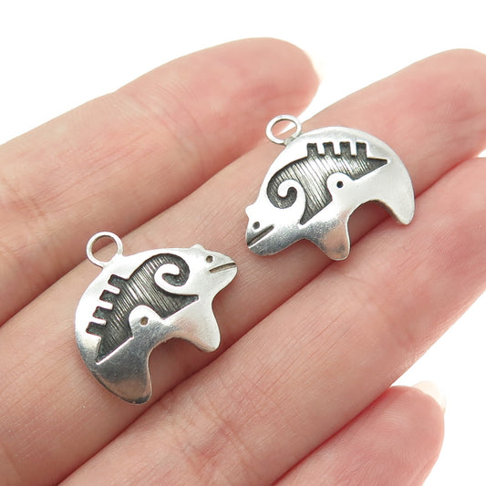 Old Pawn Hopi 925 Sterling Silver Southwestern Bear Tribal Jacket Earrings