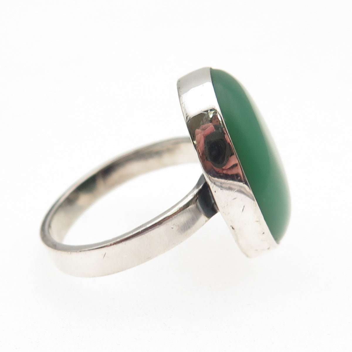 925 Sterling Silver Vintage Real Cabochon Chrysoprase Ring Size 8.75