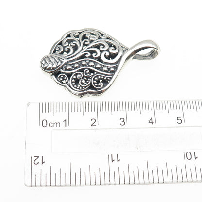 925 Sterling Silver Vintage Modernist Scroll Oxidized Charm Pendant